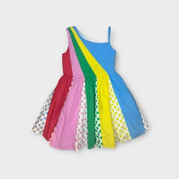 Mini Boden Polkadot Striped Rainbow One Shoulder Woven Dress - Picture 2 of 8